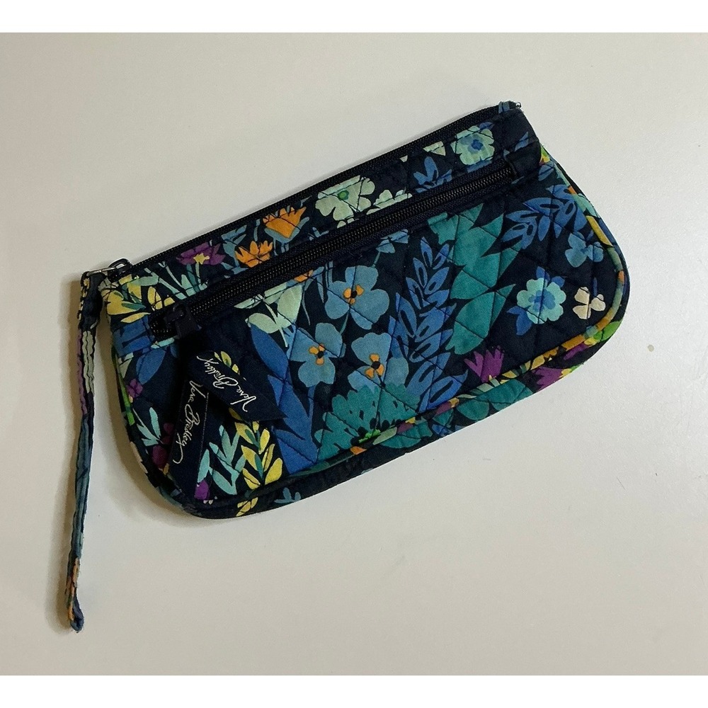 Vera Bradley Wristlet Clutch Midnight Blues Floral Pattern Zip Pouch - Picture 2 of 5